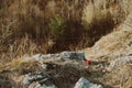 View from the edge of the rock with a red candle. Conceptual photo Royalty Free Stock Photo