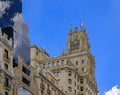 View of Edificio Telefonica and other buildings on Gran Via shopping street in the center of the city Madrid, Spain Royalty Free Stock Photo