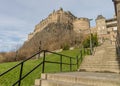A view of Edinburgh Castle and Granny`s Green Steps backside in Edinburgh, Scotland Royalty Free Stock Photo