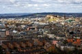 View of Edinburgh castle with Tolbooth Kirk from Arthur's Seat. Scotland, United Kingdom.