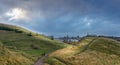 View of Edinburgh`s Calton hill from Arthur`s seat Royalty Free Stock Photo