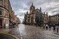 View Edinburgh's Royal Mile with the St Giles Cathedral on the right, Edinburgh