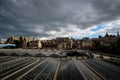 View of Edinburghs Market Street as seen from Waverly Station, with the stations glass ceiling in the foreground Royalty Free Stock Photo