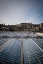 View of Edinburghs Market Street as seen from Waverly Station, with the stations glass ceiling in the foreground Royalty Free Stock Photo