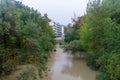 View on Ega river between trees in Estella-Lizarra, Spain