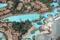 View of Egyptian resorts with swimming pools from plane. Tropical resorts