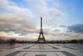 View of the Eiffel tower with dramatic sky from Trocadero in Paris