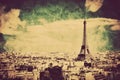 View on the Eiffel Tower and Paris, France. Retro vintage style