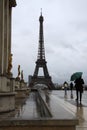 View of the Eiffel Tower in Paris in a rainy day, France Royalty Free Stock Photo