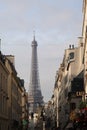 The view of the Eiffel tower from Parisian streets, France