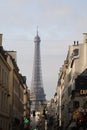 The view of the Eiffel tower from Parisian streets, France