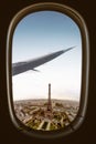 View of Eiffel tower from plans window seat Royalty Free Stock Photo