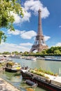View of the Eiffel tower from the river Seine.