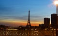 View of Eiffel Tower and river Seine at sunset in Paris, France.