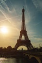 View of the Eiffel tower at sunrise, Paris. Royalty Free Stock Photo