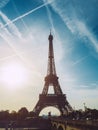 View of the Eiffel tower at sunrise, Paris. Royalty Free Stock Photo