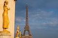 Eiffeltower in Paris with golden statues Royalty Free Stock Photo