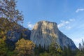 A view of El Capitan at sunset in spring in Yosemite Valley, Yosemite National Park, California where Free Solo was filmed Royalty Free Stock Photo