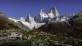 View of El Chalten also known as Fitz Roy. The moon in the sky can be appreciated.