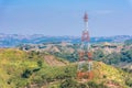 View of electricity pylon against a clear blue sky Royalty Free Stock Photo