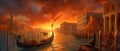 View of An elegant and romantic Venetian canal scene generative AI