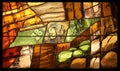 View the elements of life, detail of stained glass window in Benediktbeuern Abbey, Germany