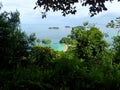 A view from elevatep point over beach in Parque Nacional de Isla Coiba, Panama