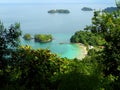 A view from elevatep point over beach in Parque Nacional de Isla Coiba, Panama