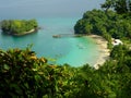 A view from elevatep point over beach in Parque Nacional de Isla Coiba, Panama