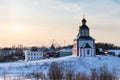 view of Elijah Church in Suzdal at winter sunset