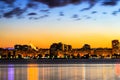 View of the Embankment and buildings in the Dnipro city at night, the lights are reflected on the Dnieper river, Ukraine. Dnepr, Royalty Free Stock Photo