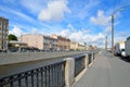 View of the embankment of the bypass channel on clear summer day