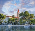 View of the embankment from the fortress of the city of Trogir. Royalty Free Stock Photo