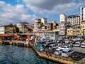 View of the embankment of the Karakoy district from the Galata bridge in Istanbul. Colorful