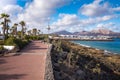 View of the embankment at low tide, Playa Blanca, Canaries, Spain