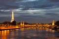View from the embankment on the river Seine and the Eiffel Tower in night