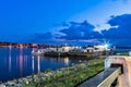 Russia, Kostroma, August 2020. Floating pier with a restaurant on the river. Royalty Free Stock Photo