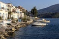 View of the embankment and yachts of the island of Paros Greece in a spring evening