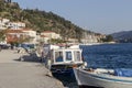 View of the embankment and yachts of the island of Paros Greece in a spring evening