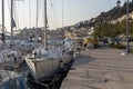 View of the embankment and yachts of the island of Paros Greece in a spring evening