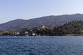 View of the embankment and yachts of the island of Paros Greece in a spring evening