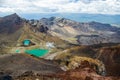 View of Emerald lakes from Tongariro Alpine Crossing hike with clouds above, North Island, New Zealand Royalty Free Stock Photo