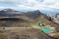 View of Emerald lakes from Tongariro Alpine Crossing hike with clouds above, North Island, New Zealand Royalty Free Stock Photo