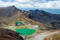 View of Emerald lakes from Tongariro Alpine Crossing hike with clouds above, North Island, New Zealand Royalty Free Stock Photo