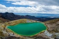 View of Emerald lakes from Tongariro Alpine Crossing hike with clouds above, North Island, New Zealand Royalty Free Stock Photo