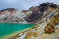 View of Emerald lakes from Tongariro Alpine Crossing hike with clouds above, North Island, New Zealand Royalty Free Stock Photo