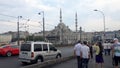 View Eminonu mosque from Galata bridge in Istanbul.