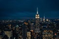 View of the Empire State Building and Midtown Manhattan skyline at night, in New York City