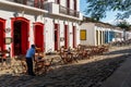 View of empty bars and restaurants street of historical colonial city in Brazil, during the COVID-19 pandemy