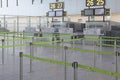 View on empty check-in queue line of Aena international airport of Santiago de Compostela